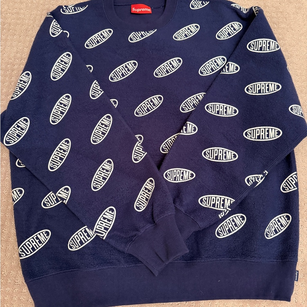 Supreme Navy Logo Crewneck Sweater